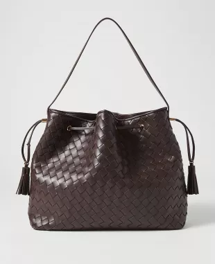 Woven Drawstring Bucket Bag