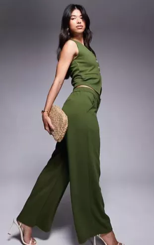 Jersey Twill Wide Leg Pants in Olive