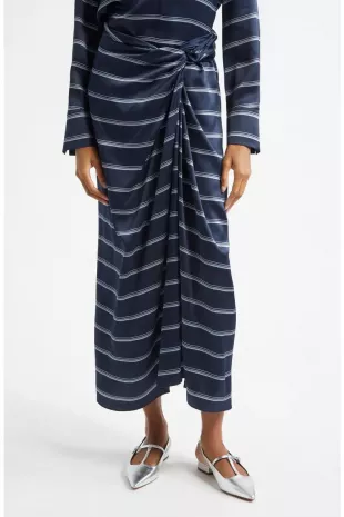 Rugby Stripe Gathered Satin Skirt