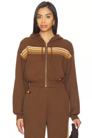 5 Stripe Cropped Zip Hoodie