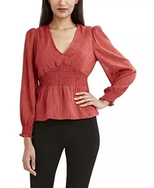 Smocked Waist Peplum Blouse in Tandoori Spice