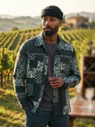 Skyh Black All The Queens Men S05 Green Patchwork Overshirt