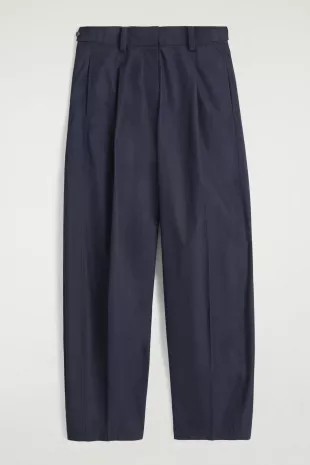 Pleated Cotton Barell Leg Trouser