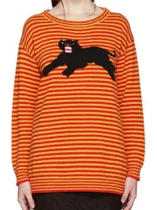 Big Little Lies S02 Laura Dern Panther Print Striped Sweater