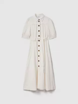 Malika Petite Belted Cap Sleeve Midi Dress in White