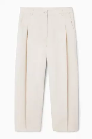 Pleated Barrel Leg Denim Trousers