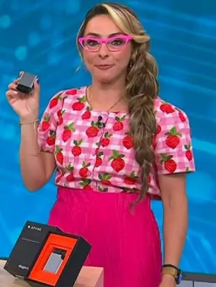 Today 2026 Katie Linendoll Pink Radish Print Top