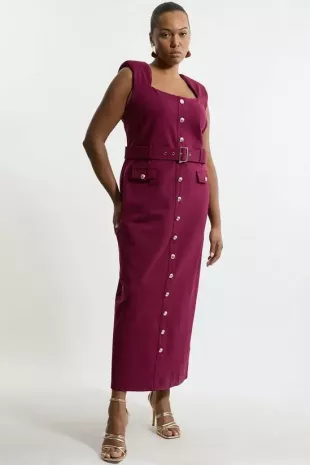 Ponte Belted Cap Sleeve Midi Dress