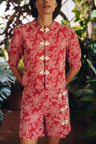 Bibi Top in Red Flowers