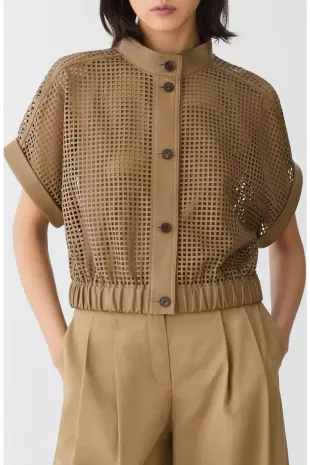 Laser Cut Grid Napa Leather Jacket