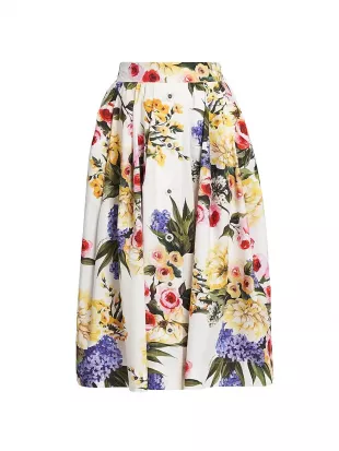 Floral Print Poplin Midi Skirt
