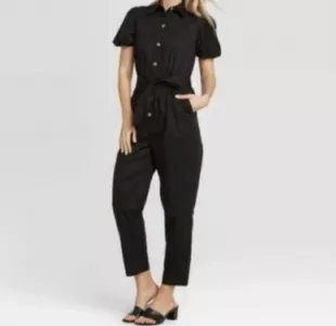 Puff Short Sleeve Collared Jumpsuit