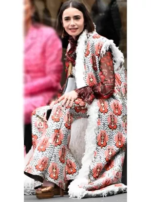 Emily In Paris S06 Lily Collins Jacquard Sleeveless Coat