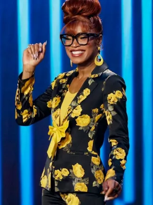 Keke Palmer Password S3 Yellow Floral Bow Front Blazer