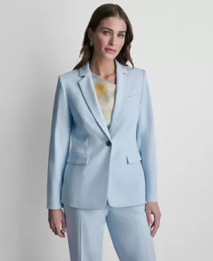 Long-Sleeve One-Button Blazer in Light Blue
