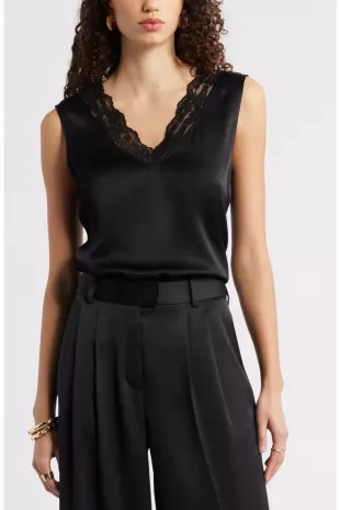 Lace Trim Satin Tank