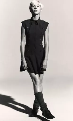 Short Dress with Shoulder Pads and Ruffles