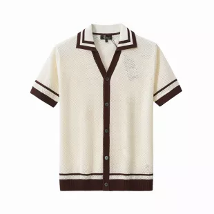 Contrast Trim Mesh Knit Button-Up