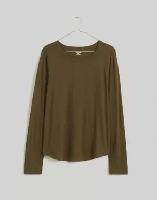 Whisper Cotton Rib Crewneck Long Sleeve Tee