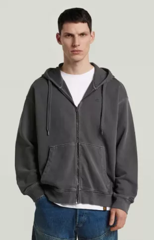 Washed Hoodie Zip Sweater