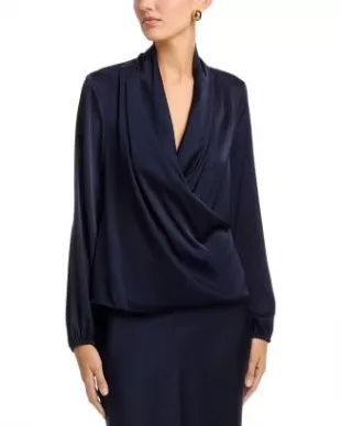 Long Sleeved Wrap Bodice Blouse