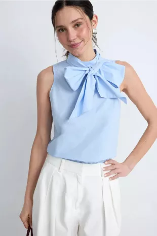Sleeveless Poplin Tie Neck Top