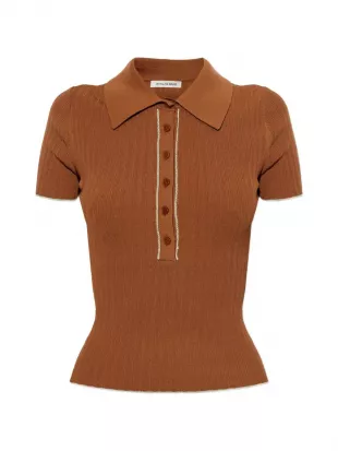 Benita Ribbed-knit Polo Shirt