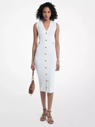Stretch Knit Midi Dress in Bone