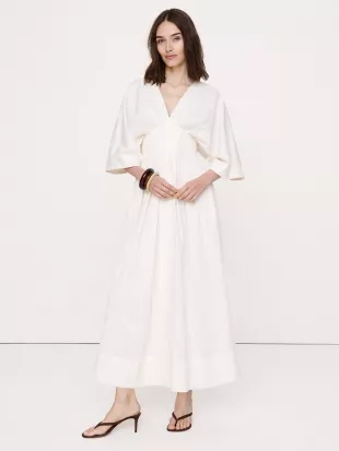 Stretch-Cotton Pleated Maxi Dress