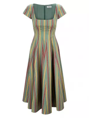 Wells Striped Stretch-Cotton Square-Neck Midi-Dress