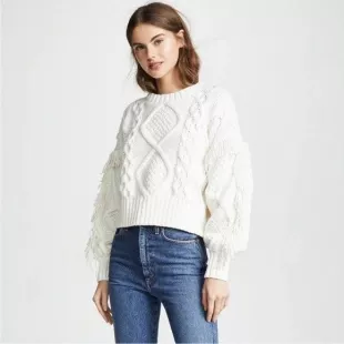White Fringe Cable Knit Sweater