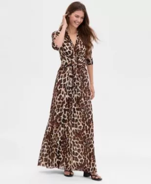 Leopard Print Twist Front Maxi Dress