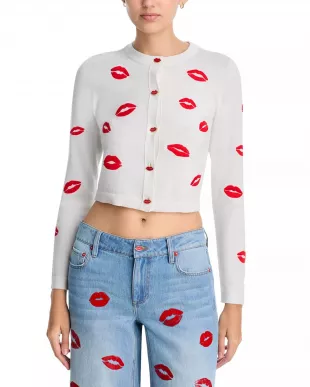 Daroda Kiss Lipstick Stretch-Wool Cardigan