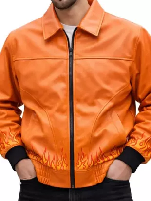 Ghost Flame Leather Bomber Jacket