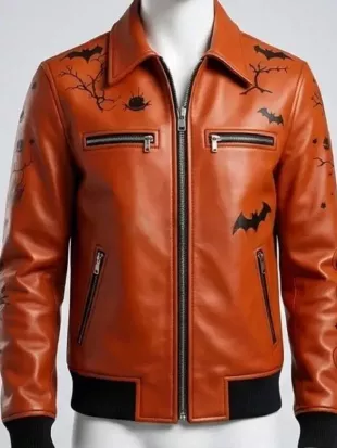 Halloween Pumpkin Orange Leather Jacket