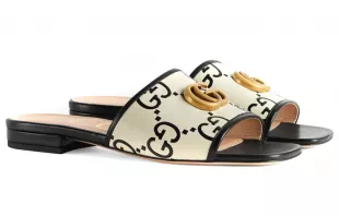 Slide Sandal Leather 'black White' In Multi