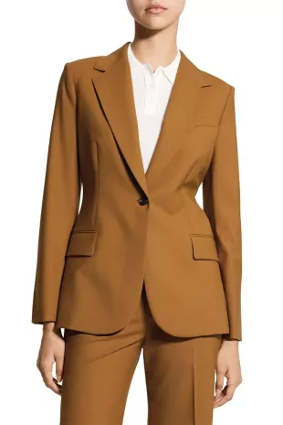 Lynnia Stretch Wool Blazer in Dark Cognac