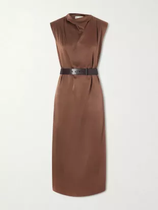 Belted satin Midi Dress