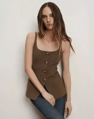Liana Button-Up Vest in Walnut