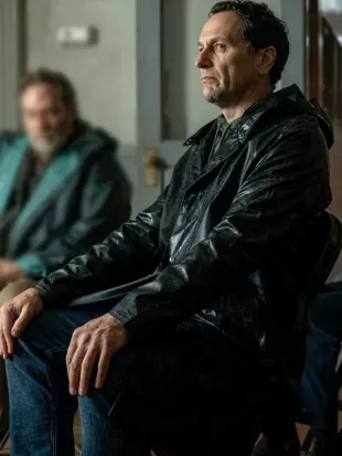 Widows Bay 2026 Matthew Rhys Leather Black Coat
