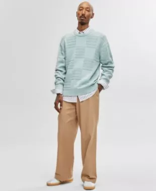 Long-Sleeve Relaxed-Fit Textured Check Sweater
