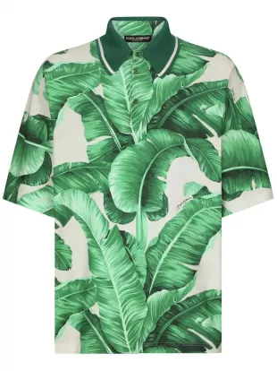 banana-tree Print Oversize Polo Shirt