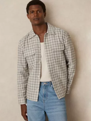 Light Grey Ribona Woven Check Twin Pocket Overshirt