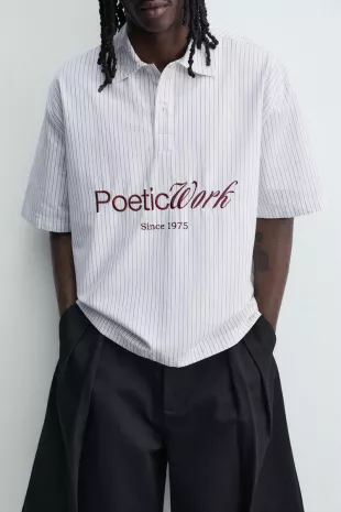 Boxy Fit Polo Shirt With Slogan Print
