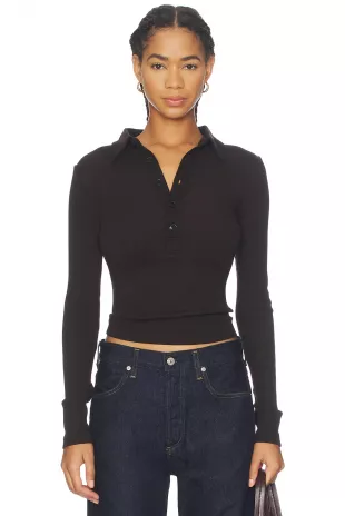Long Sleeve 60's Polo in Chocolate