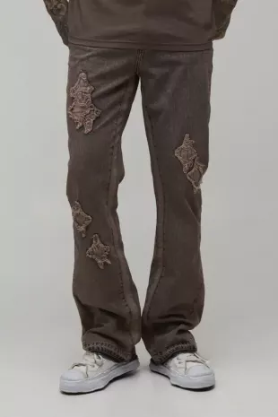 Tall Washed Slim Flare Applique Panel Jeans