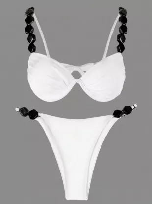 New Arrival Spring/Summer Sexy Solid White Beaded Connection Women Bikini Set