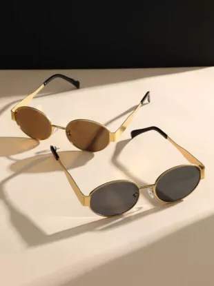 2pcs Copper Geometric Full Frame Decoration Classic Vintage Ins Style Never Outdated Women Fashion Glasses