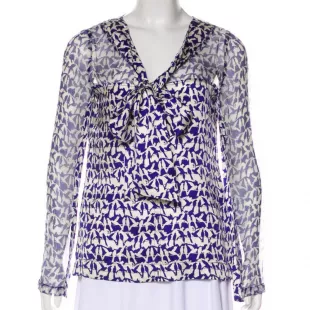 Birds Bow Tied Silk Blouse Size 4
