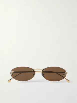 Oval Frame Crystal Embellished Gold Tone Sunglasses